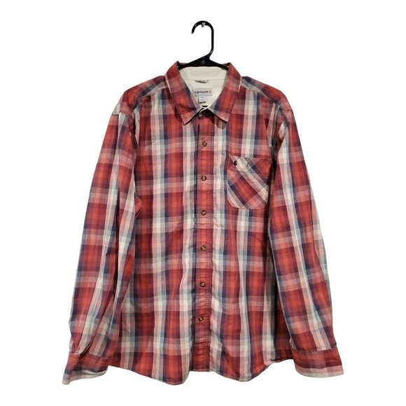 Carhartt Other - Carhartt Men's Cotton Button Down Plaid Shirt Red Size 2XL Slim Fit Long…